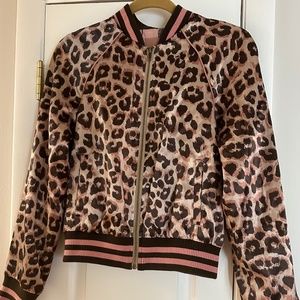 MOTHER Letterman Leopard Satin Bomber Jacket
